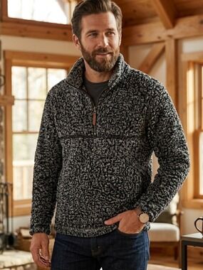 Time and Tru Men's Black and Gray Sherpa Half-Zip Pullover